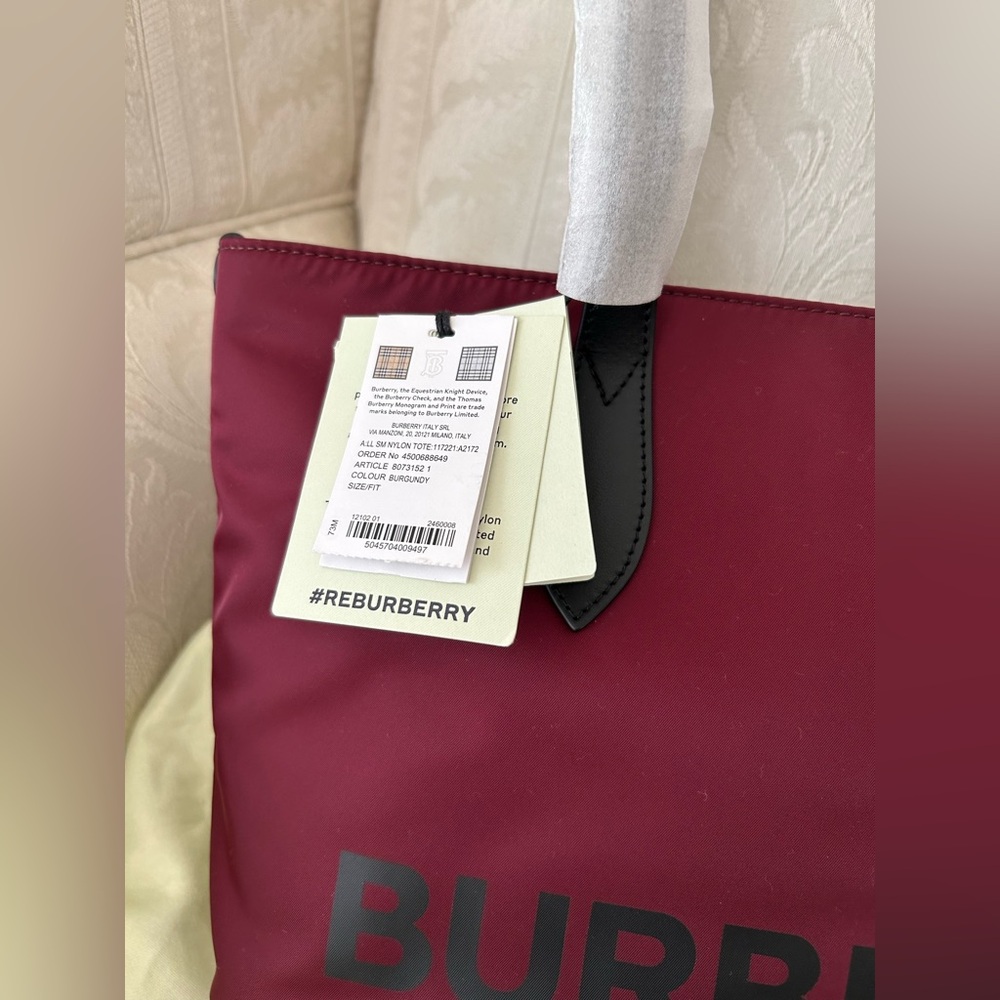 $1050 BURBERRY Small Burgundy ECONYL Logo Nylon Tote Shoulder Bag brand NWT - Picture 6 of 13